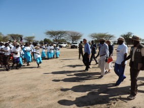 United States Ambassador to Kenya Bob Godec arrives to at Napeikar Core Innovation Group in Turkana County on 29th March 2017. Through training carried out by the USAID Accelerated Value Chain Development and implemented by the International Livestock Research Institute in collaboration with the Turkana County Government, group members are equipped with improved livestock herd management knowledge. Photo Credit: USAID