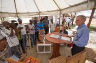 United States Ambassador to Kenya Bob Godec addresses members of the media at The Cradle Hotel in Lodwar on 29th March 2017. He was briefing them on his 2-day visit to project supported by the United States in Marsabit and Turkana counties. Photo Credit: USAID