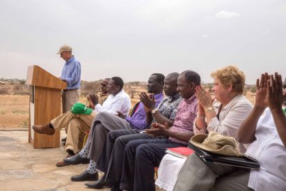 United States Ambassador to Kenya Bob Godec addresses members of the media on 28th March 2017. With him are Turkana County Commissioner Stephen Ikua, Water and Irrigation Cabinet Secretary Eugene Wamalwa, Turkana Governor Koli Nanok, Agriculture Cabinet Secretary Willy Bett, Marsabit County Governor Ukur Yatani and USAID Kenya Country Director Karen Freeman. The U.S. Government launched three projects to boost economic growth and improve water, sanitation and hygiene services in Kenya worth $38 million. Photo Credit: USAID