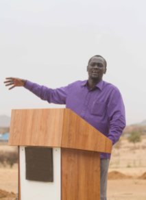 Turkana Governor Koli Nanok addresses members of the media at The Cradle Hotel, Lodwar on 28th March 2017. The U.S. Government launched three projects to boost economic growth and improve water, sanitation and hygiene services in Kenya worth $38 million. Photo Credit: USAID